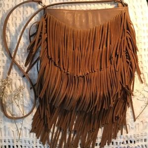 Brown Fringe Leather Purse
